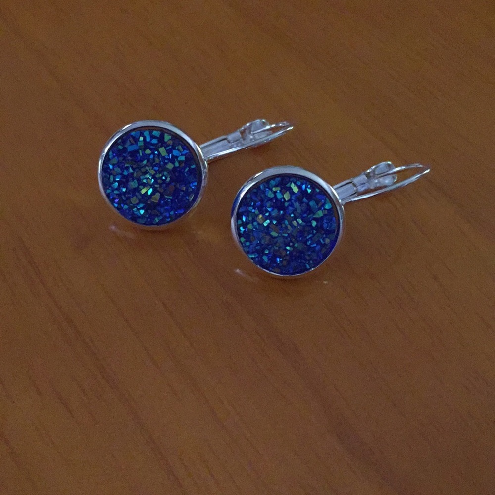 Blue sparkly resin earrings